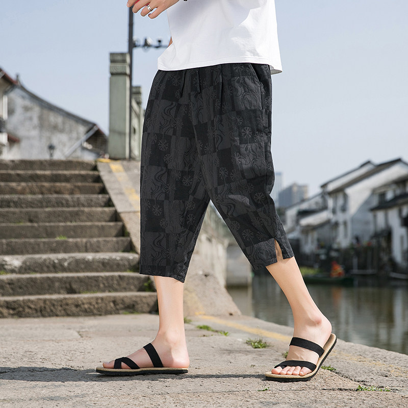 2023夏季男士提花七分裤宽松棉麻风休闲裤D830P60,男装休闲裤,星座312B-2
