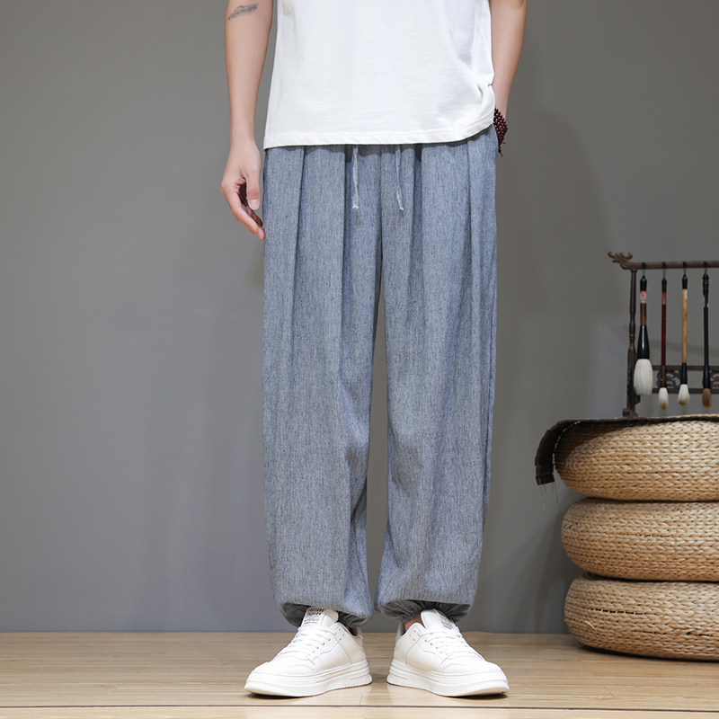 春季棉麻休闲裤男长裤子风复古加肥大码宽松束脚裤潮D922P70,男装休闲裤,星座312B-2