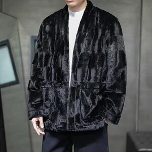 2025冬季风进口环保压花貂毛开衫式男款加棉外套D906P145图片