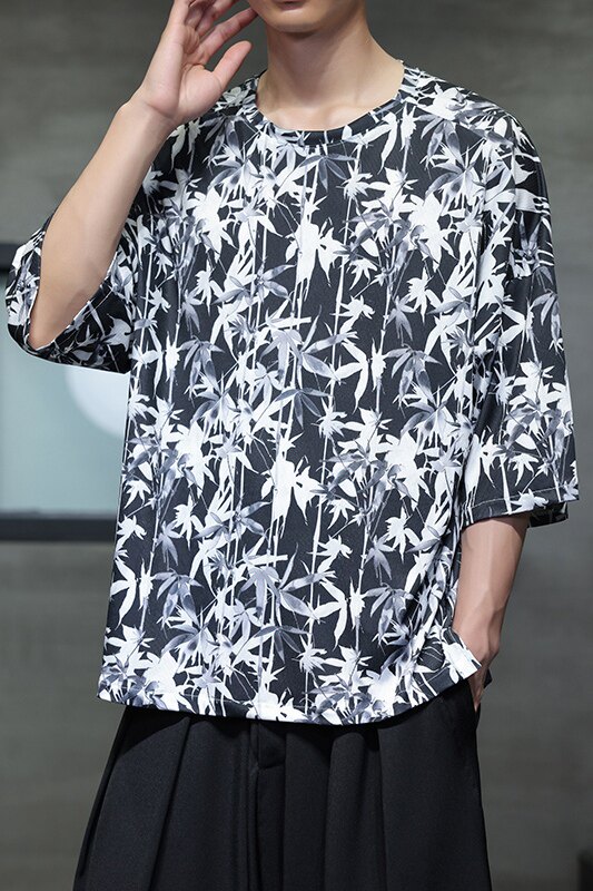 新中式男装风夏季冰丝薄款圆领T恤宽松潮流休闲上衣D933P45,男装T恤,星座312B-2