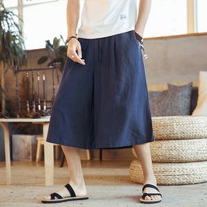 2022纯色亚麻七分裤 风百搭裙裤哈伦裤 男款宽松麻裤D19P65图片