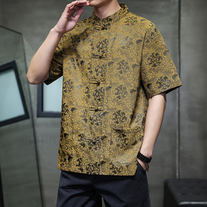 2025新款新中式风几何提花冰丝短袖男衬衫D1101P65图片