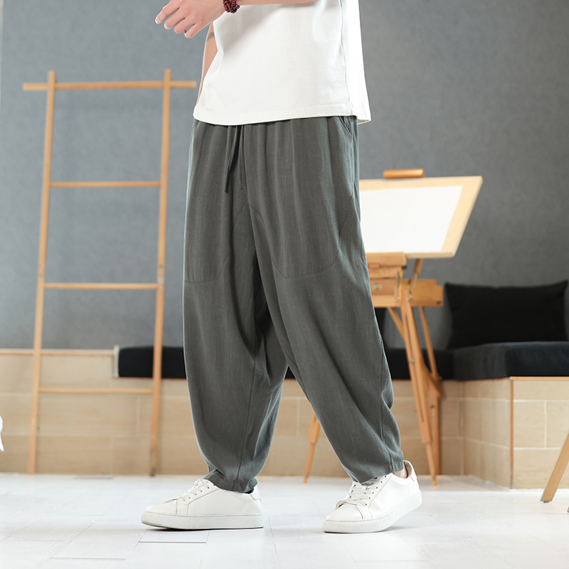 2025春夏新款纯色棉麻宽松长裤男裤子D973P65，男装休闲裤，星座312B-2
