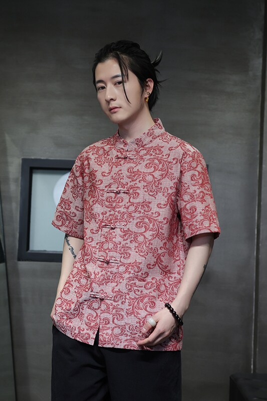 唐装男夏季短袖棉麻衬衫风盘扣中袖衬衣D920P55,男装衬衫,星座312B-2