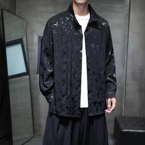新中式男装风蝴蝶提花立领上衣春新款衬衣改良汉服D101P75图片