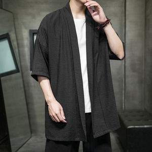 短袖外套男夏季中长款汉服披风风薄款防晒服宽松道袍D854P65图片