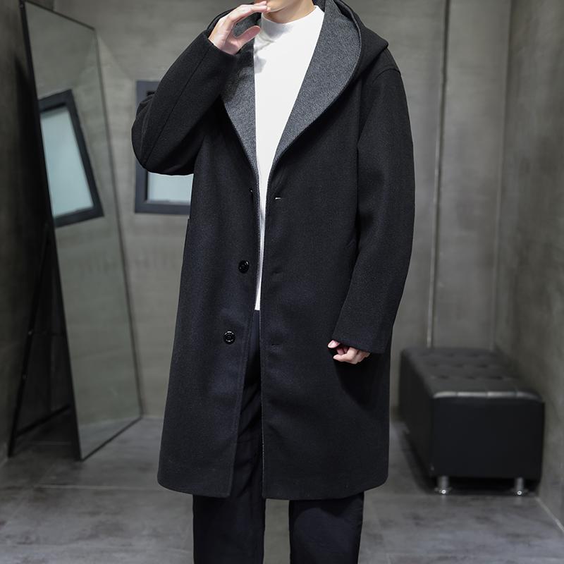 2025冬季新款风连帽中长款呢大衣男士拼色外套D907P155,男装毛呢大衣,星座312B-2