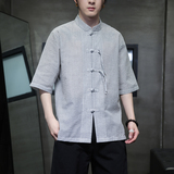 2025男款风条纹衬衫夏季盘扣衬衣棉麻短袖D917P50，男装衬衫，星座312B-2