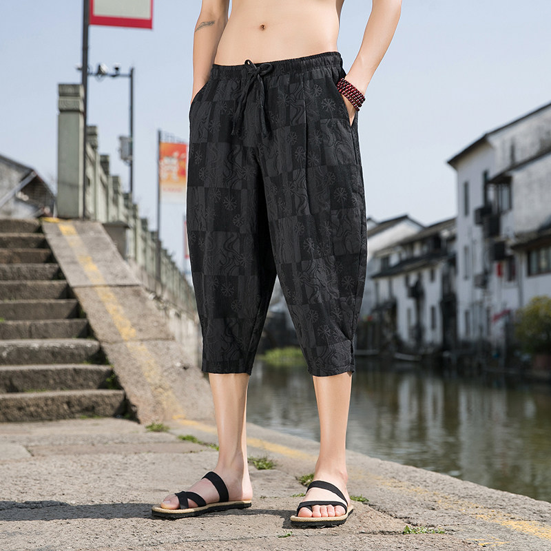 2023夏季男士提花七分裤宽松棉麻风休闲裤D830P60,男装休闲裤,星座312B-2