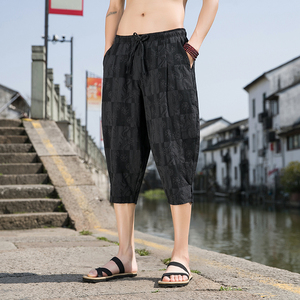 2023夏季男士提花七分裤宽松棉麻风休闲裤D830P60图片