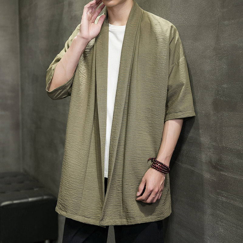 短袖外套男夏季中长款汉服披风中国风薄款防晒服宽松道袍D854P65