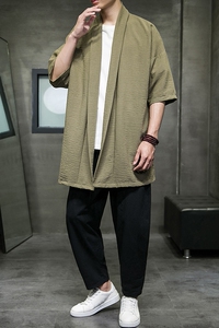 短袖外套男夏季中长款汉服披风风薄款防晒服宽松道袍D854P65图片