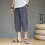 男夏季薄款男士休闲宽松男装棉麻裤子七分裤D721P6078，男装休闲裤，星座312B-2