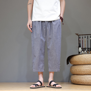 2025新款风提花棉麻男裤子宽松直筒裤棉麻休闲七分裤D961P60图片