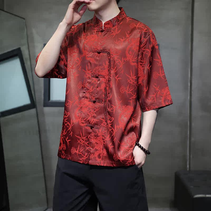 夏季风冰丝短袖衬衫男士盘扣提花中袖衬衣D915P65,男装衬衫,星座312B-2