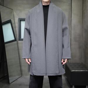 2025冬季风开衫低调立体斜纹长袖披风男外套呢大衣D909P135图片