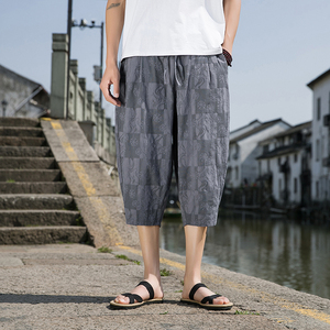 提花休闲全棉七分裤男夏风男装裤子宽松哈伦裤D830P55图片