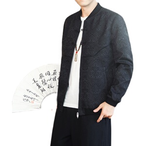 2021秋季新款风立领提花盘扣宽松外套D687图片