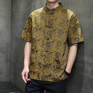 2025新款新中式风几何提花冰丝短袖男衬衫D1101P65图片