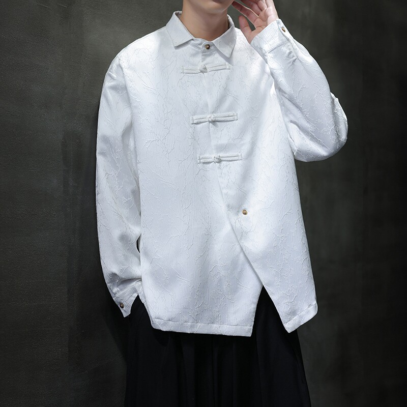 2025新款斜襟提花长袖衬衣宽松新中式衬衫外套D943P70,男装衬衫,星座312B-2