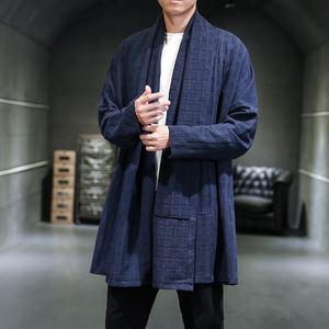 21秋季风开衫复古堆堆领亚麻长袖开衫防晒披风男外套D747P100图片
