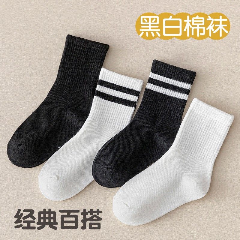 儿童袜子春夏中筒白袜条纹运动袜