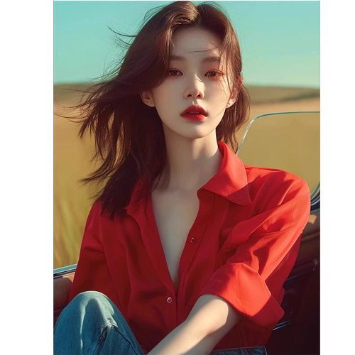 衬肤色港风美人红色衬衫女