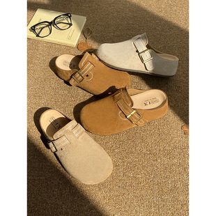 2026春季新款半拖勃肯鞋内增高厚底时装单鞋慵懒风纯色包头浅口鞋