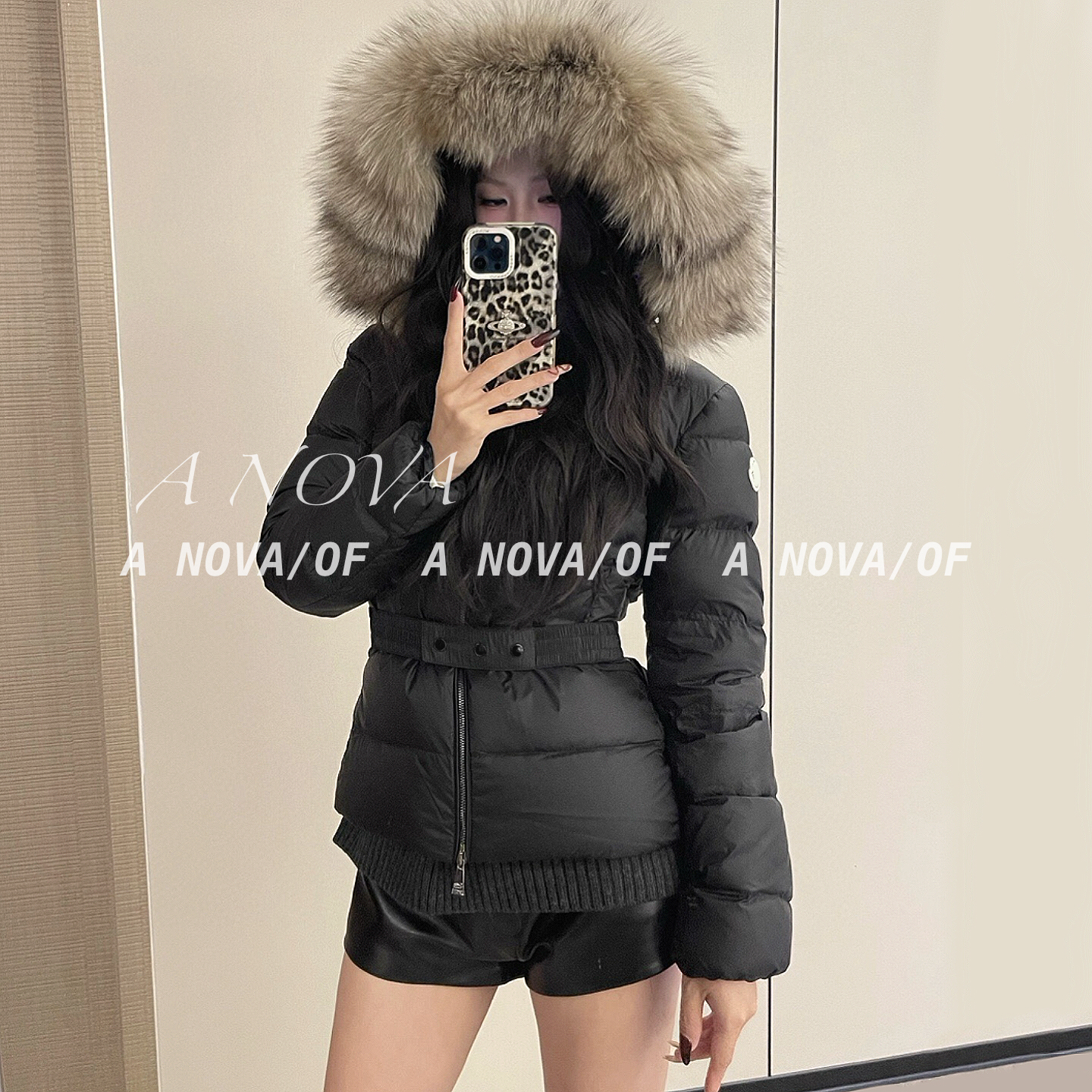 AA NOVA OF 小腰精！狐狸毛m蒙系/90白鹅绒收腰显瘦腰带羽绒服女