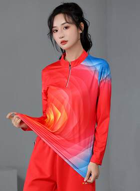 女款长袖羽毛球服速干排汗