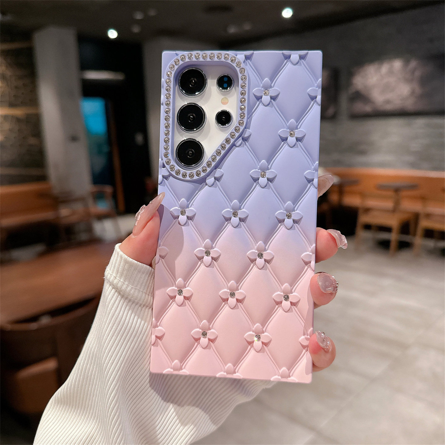 高级格纹渐变镶钻适用三星s25ultra手机壳新款s24plus网红s23+硅胶FE全包防摔加galaxy小众25U外壳uitra女a16