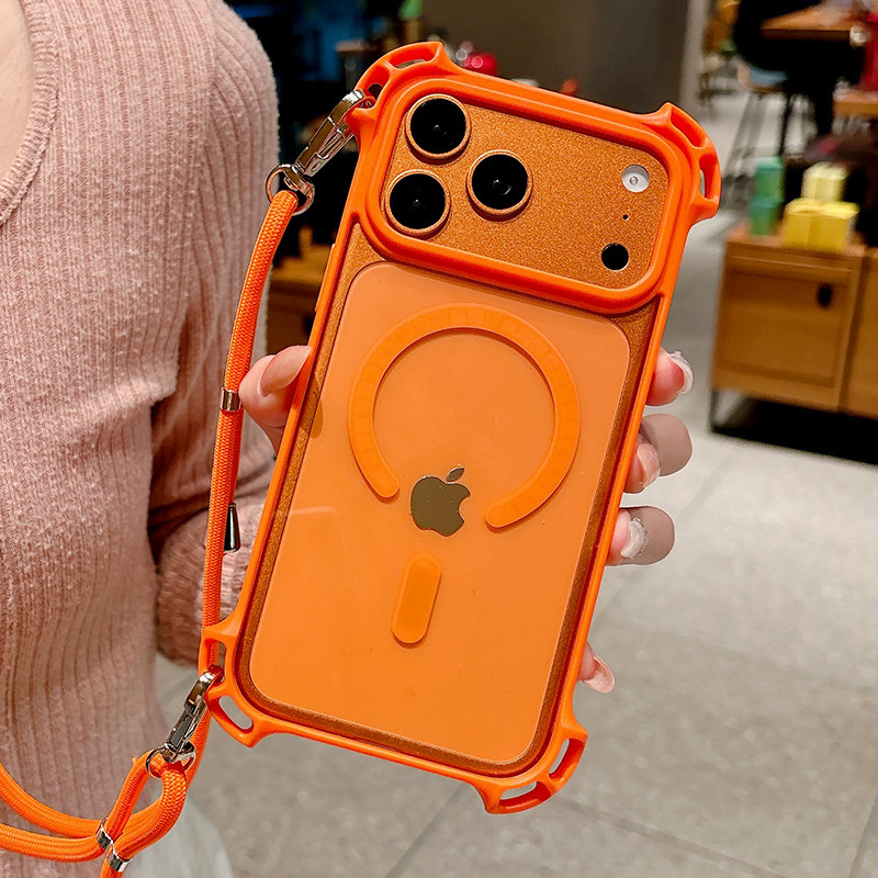 带挂绳透明磁吸适用苹果17promax手机壳可斜挎iPhone16pro四角开孔15pm气囊防摔14por高级i13肩带侧挂air外壳