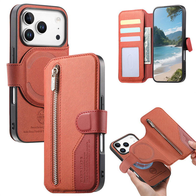 新款磁吸翻盖适用iPhone17pro手机壳带卡包16ProMax可插卡苹果15plu皮套14零钱包12放卡11pm储物i13男士Air女