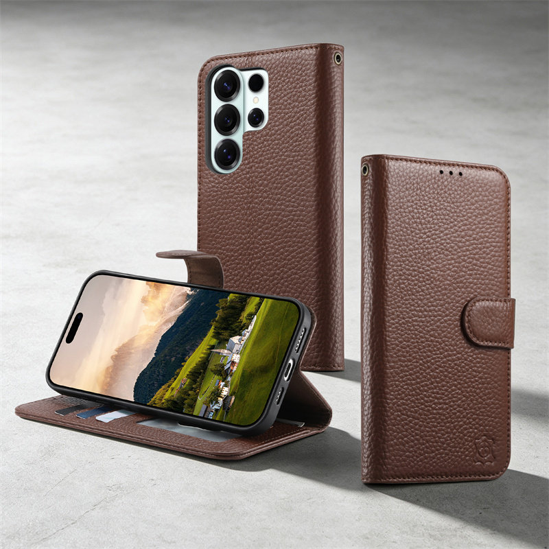 真皮翻盖适用三星s26ultra手机壳高端s25EDGE全包牛皮24+plus防摔23fe保护套a57新款a56插卡a26钱包A17外壳5g