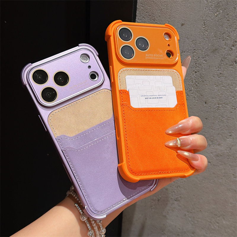 全包防摔带卡包适用苹果17promax手机壳撞色卡套iPhone16pro新款带卡槽15pm镜头全包i14可插卡放卡轻薄咭袋女
