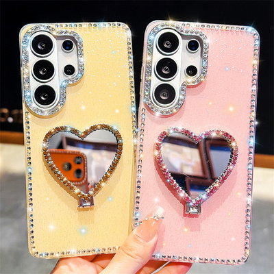 高级补妆镜子支架适用三星s26ultra手机壳新款s25+plus带钻透明s24uitra奢华s23u支点FE网红A57防摔A16外壳26