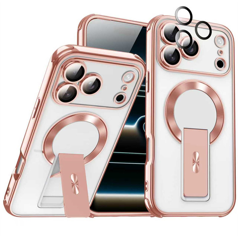 电镀磁吸支架适用苹果17promax手机壳高级感iPhone16带镜头膜15plus折叠支点14全包13气囊防摔12pm新款十七女