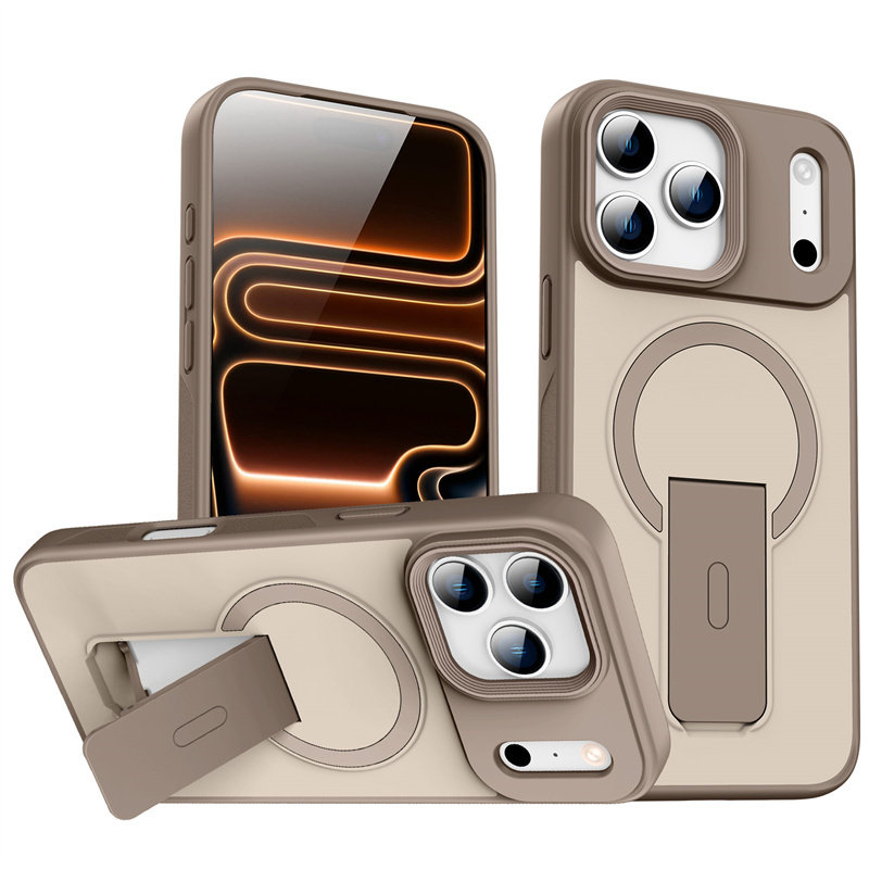 新款折叠支架一体适用苹果17promax手机壳磁吸iPhone16e撞色支点15plus肤感磨砂14全包13韩式12防摔air保护套