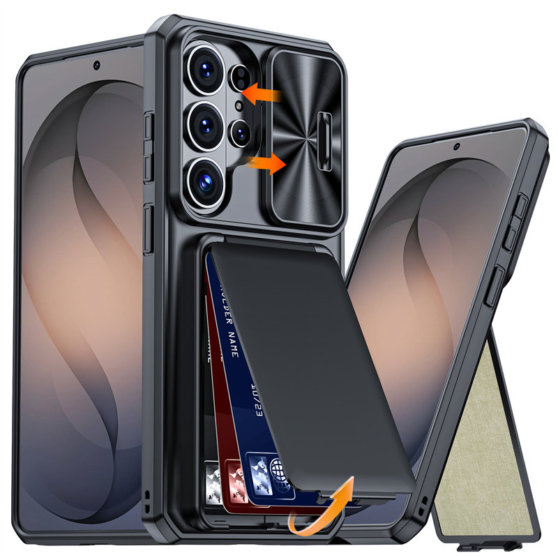 镜头滑盖卡包支架适用三星s26ultra手机壳推拉窗GalaxyS25ULTRA摄像头保护套s24U全包防摔零钱包卡夹卡套外壳