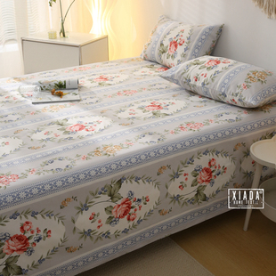高档提花纯棉加厚床单单件1.51.82.0米床品田园大花被单凹凸感夏