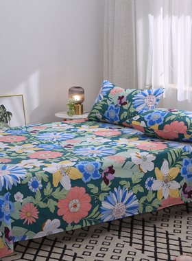 绽放如花 纯棉床单单件100全棉加厚斜纹被单1.51.82.0m好看大花朵