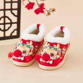 汉服女童冬季 宝宝过年红色喜庆棉鞋 新年虎头鞋 儿童古风绣花布鞋