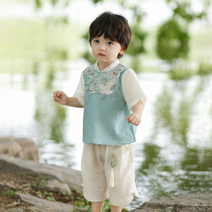 汉服男童2025夏款儿童国风裤子套装男孩中秋古装表演演出服毕业服