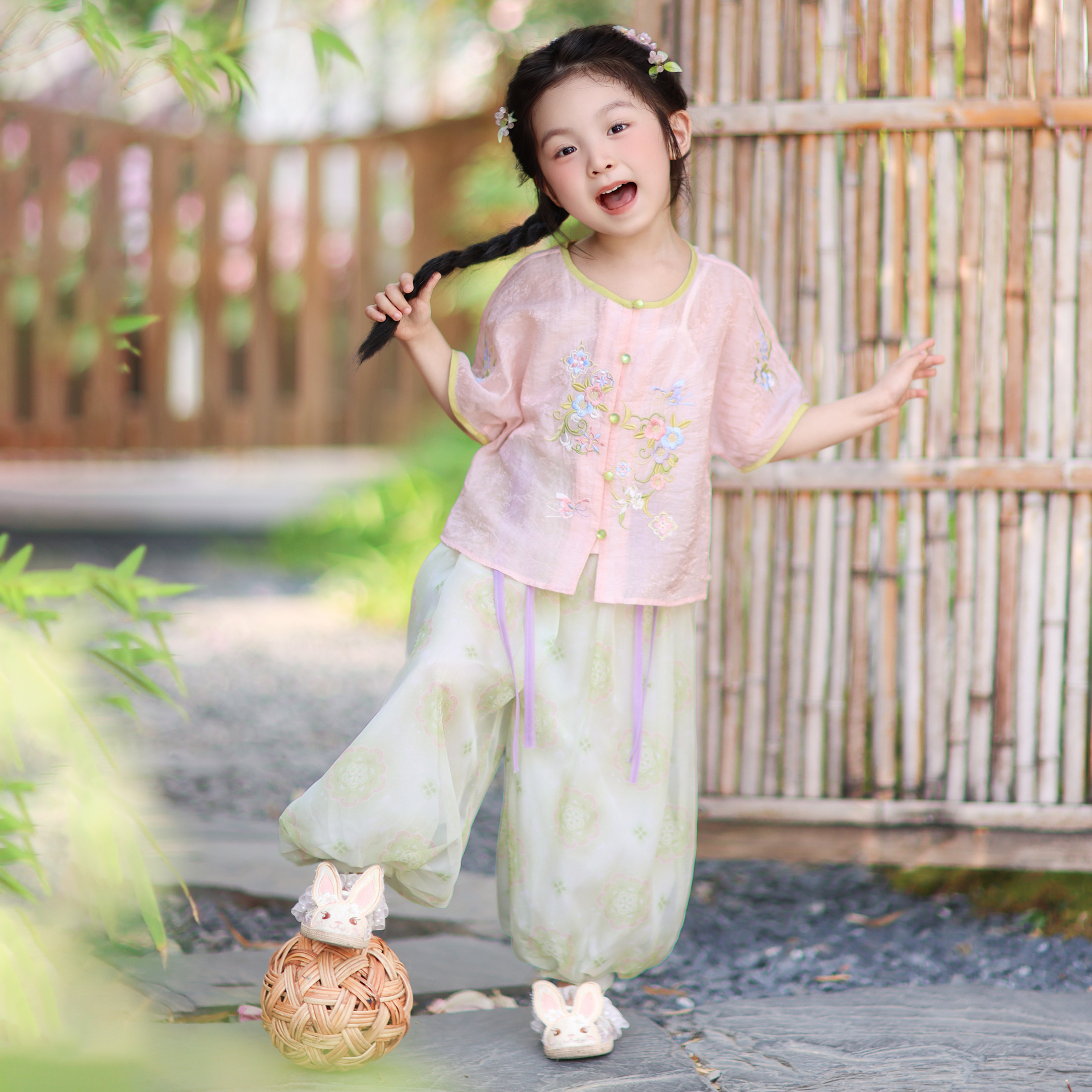 汉服女童2026夏款儿童新中式国风仙气裤子套装女孩短袖两件套唐装图片