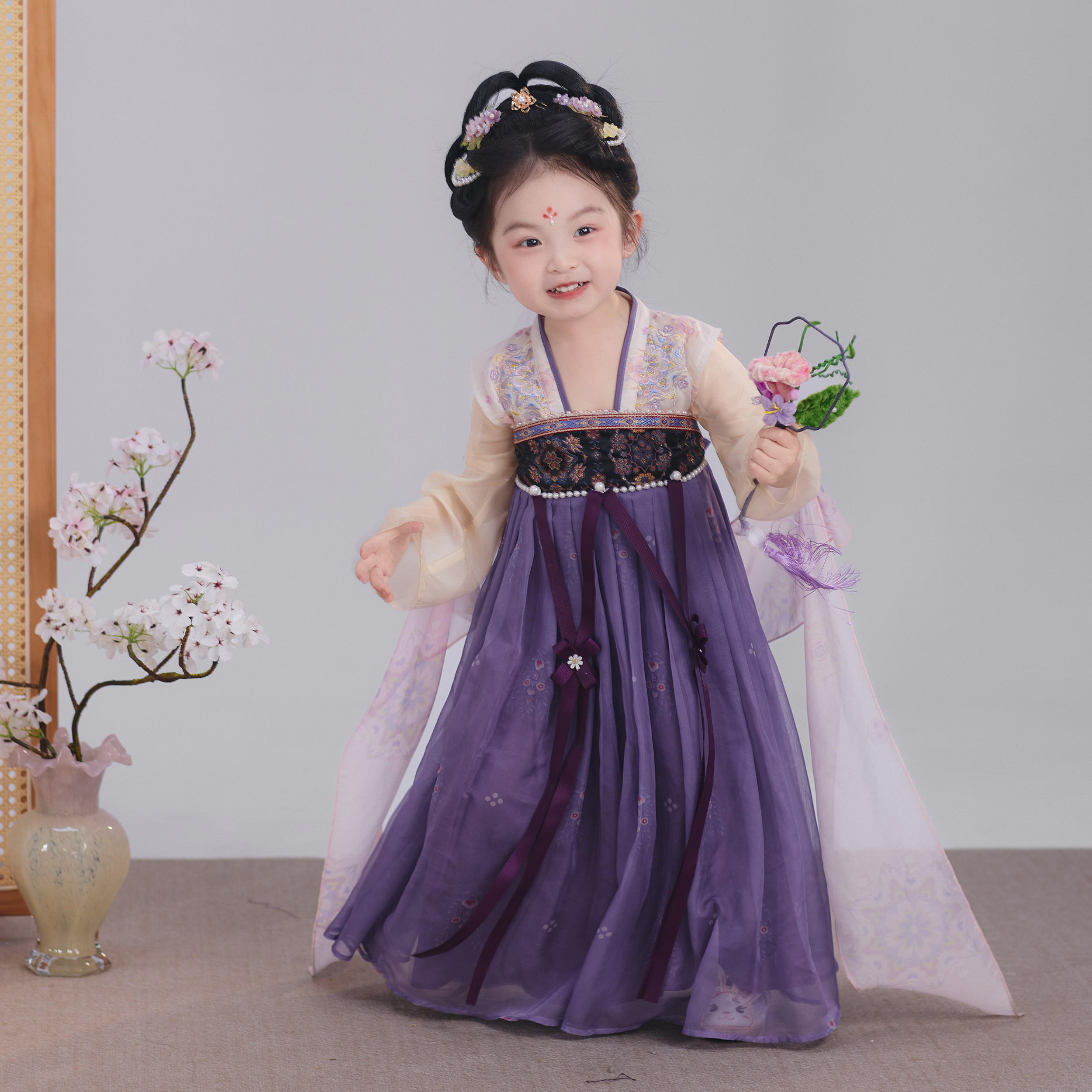 汉服女童2025春秋款儿童高端仙气国风公主连衣裙女孩紫色古风襦裙