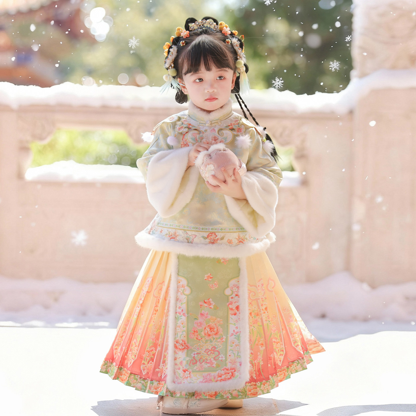 汉服女童2025冬款儿童新中式中国风仙气加厚明制马面裙套装拜年服