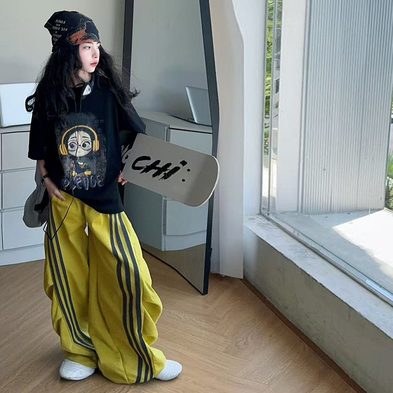 女童夏季潮酷短袖拉条运动裤套装