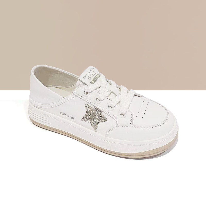 杰豪女鞋真皮小白鞋女2024新款爆款休闲鞋板鞋厚底百搭可踩脚正品,女鞋,休闲板鞋,淘宝优惠券,粉丝福利购,淘宝优惠卷