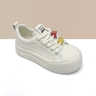 真皮厚底休闲板鞋 皮面运动鞋 女2025新款 舒适百搭款 小白鞋 杰豪女鞋