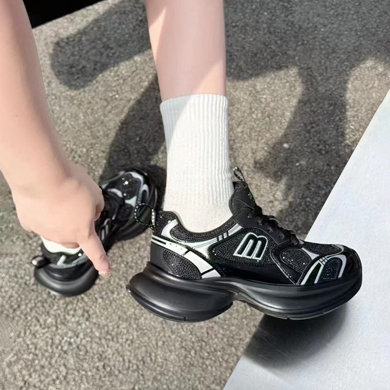 杰豪女鞋2025春季新款运动休闲鞋女厚底老爹鞋舒适百搭ins潮正品